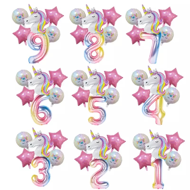 Narozeniny 8 let motiv jednorožec sada 6 ks nafukovacích balónků (F320)